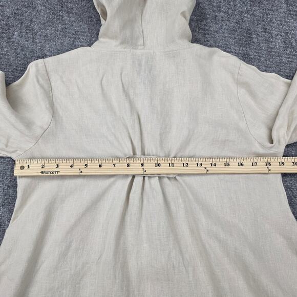 For Cynthia Jacket Womens Large Beige Hooded 100% Linen Flare Button Detail Coat - Picture 4 of 16